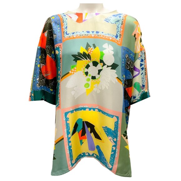 Etro Green Multi Printed Silk Tunic Top